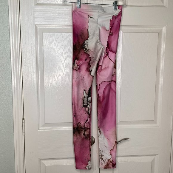 Fashioning Art Pink Watercolor Print Leggings Sz XS Athleisure Artsy Barbiecore - Picture 3 of 8